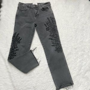 Free People We The Free Gray Paisley Embroidered Skinny Jeans Size 26